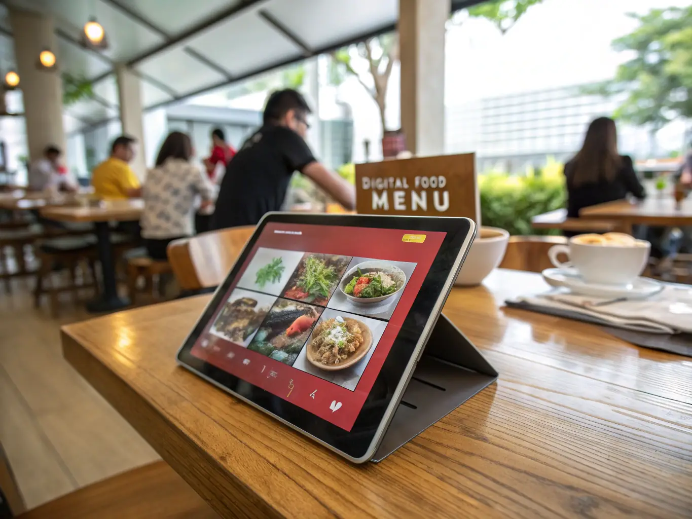 A person reviewing different credit card options on a tablet, with various credit card logos displayed on the screen.